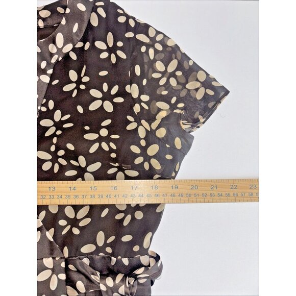 Talbots Dress Women 12P Brown Floral Silk Faux Wrap Tie Short Sleeve V-Neckline - Picture 7 of 12